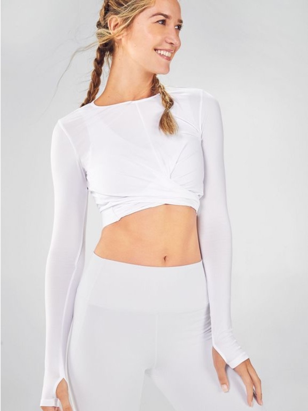 Fabletics White power hold leggings & Pia front twisted long sleeve set Size Sm
